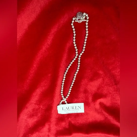 Lauren Ralph Lauren Logo Padlock Charm Beaded Collar Necklace Sterling Silver - Picture 7 of 11